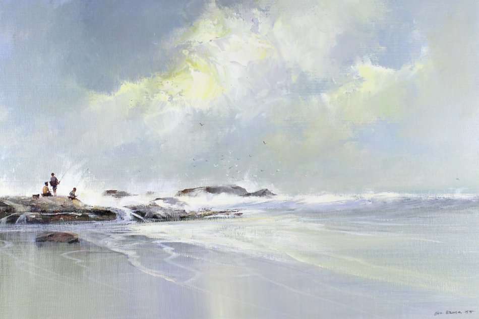 Mel Brigg - Seascape with fisherman - Investment art at its finest! - Bid now!!