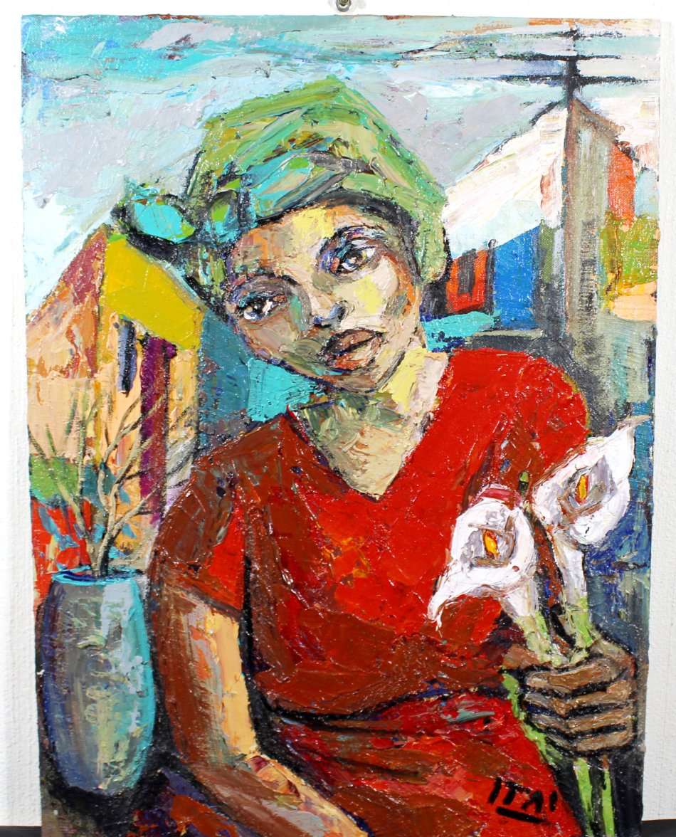 Itai Vangani - Lady with Arum Lillies - A beautiful treasure! - Vibrant and captivating! - Bid now!!