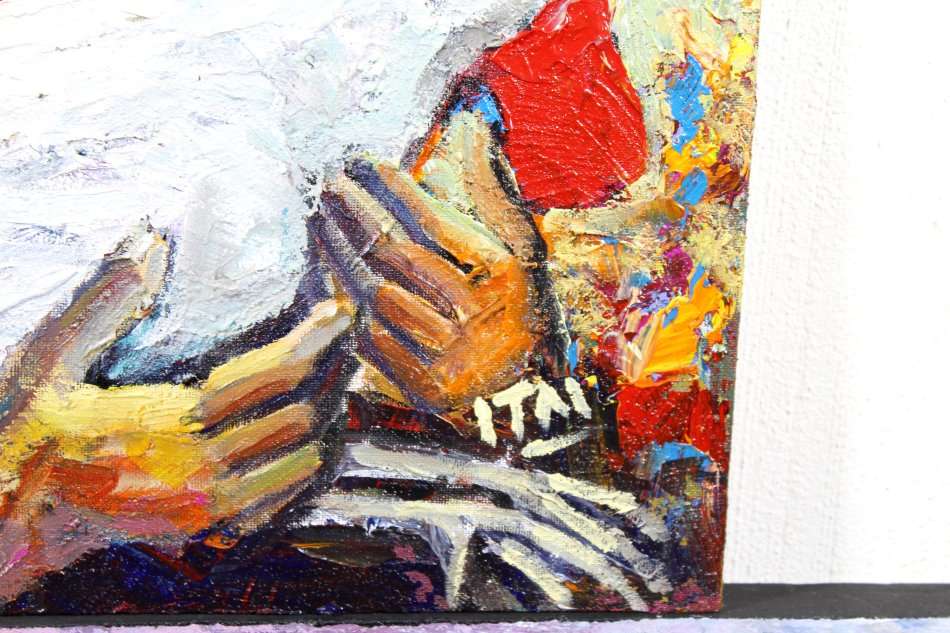 Itai Vangani - Lady with a chicken - A beautiful treasure! - Vibrant and captivating! - Bid now!!