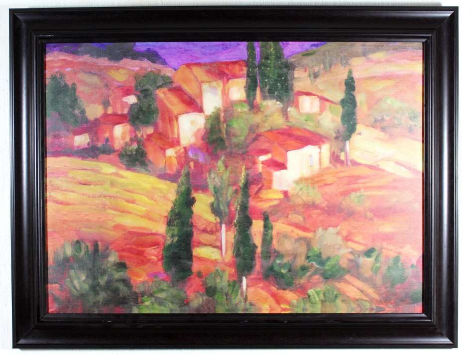 Italian country side with a village - A colorful beauty! - Bid now!