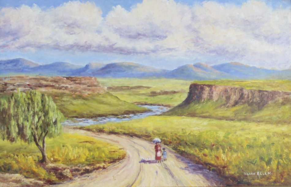 Norah Allen - Figures on a dirt road - Beautiful!! - Low price, bid now!!