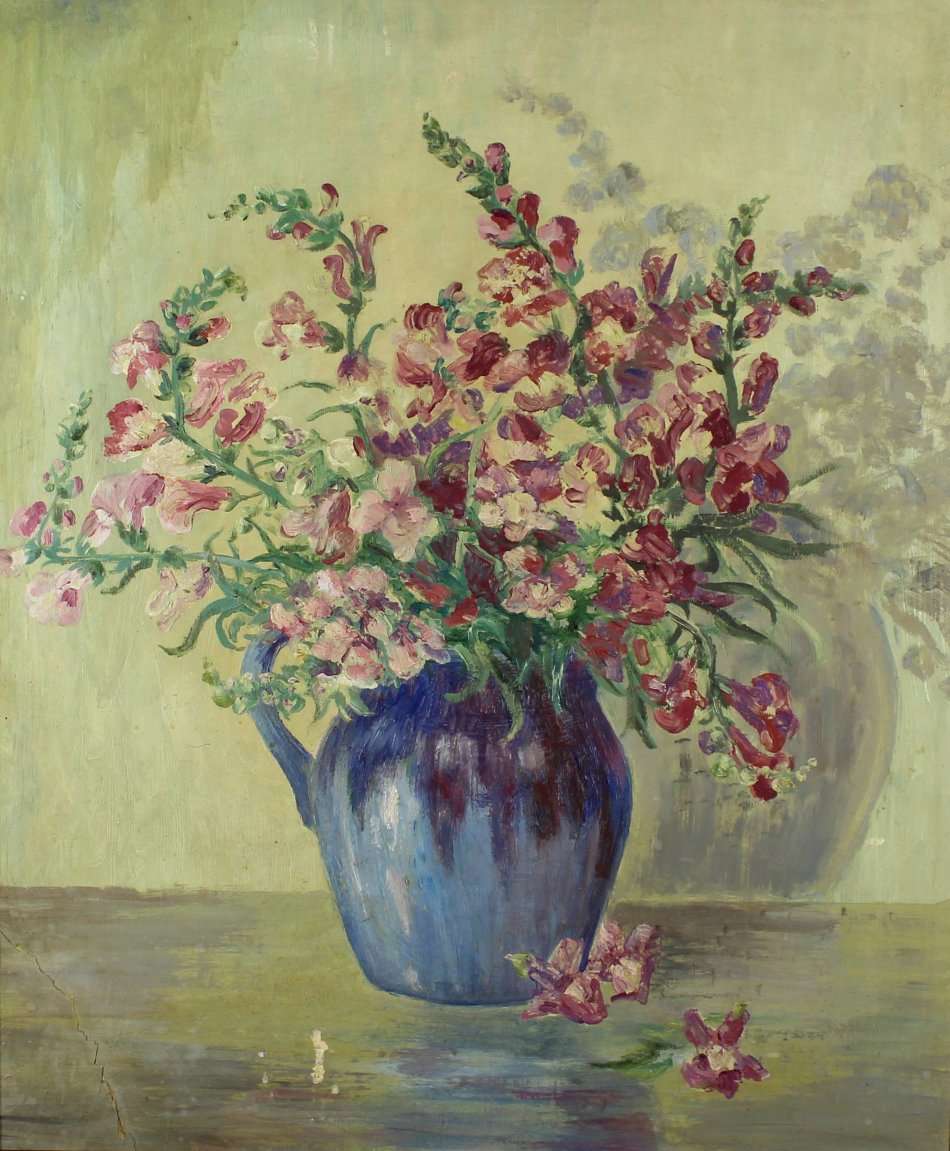 Still life flowers - Unsigned oil painting - Bid now!!