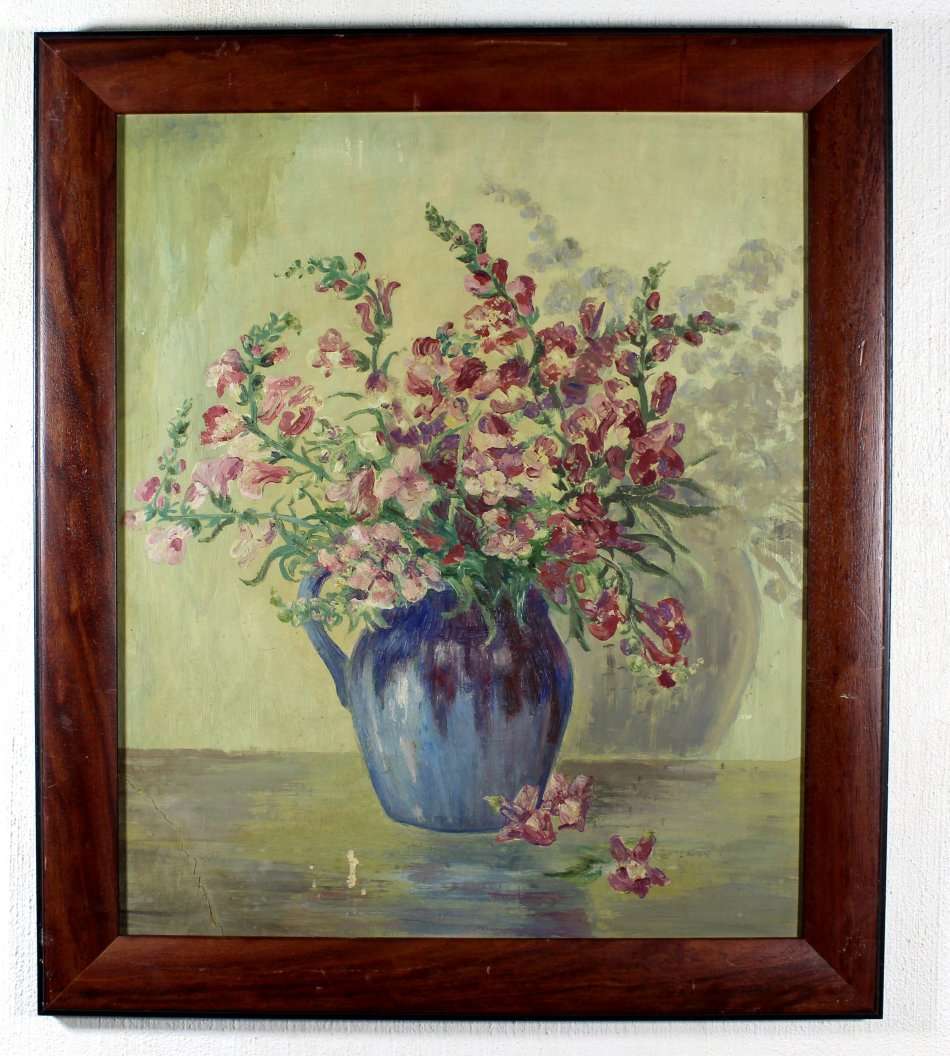 Still life flowers - Unsigned oil painting - Bid now!!