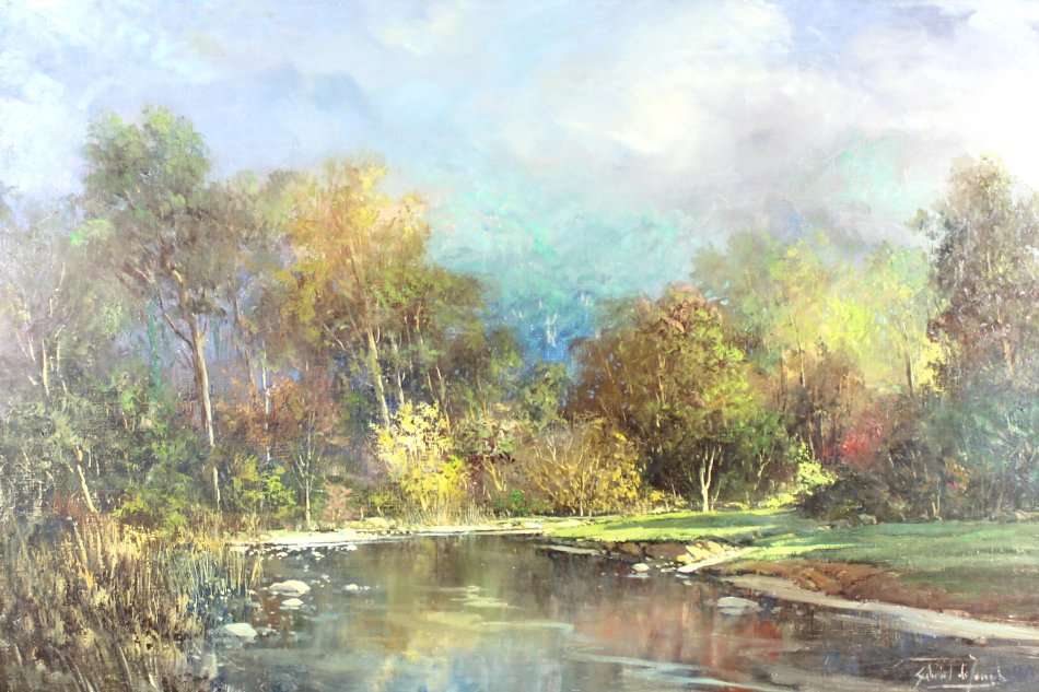 Gabriel de Jongh - River with trees in Autumn - Magnificent art!! Bid now! *Free courier!