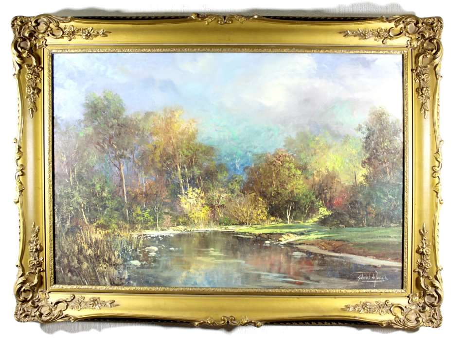 Gabriel de Jongh - River with trees in Autumn - Magnificent art!! Bid now! *Free courier!