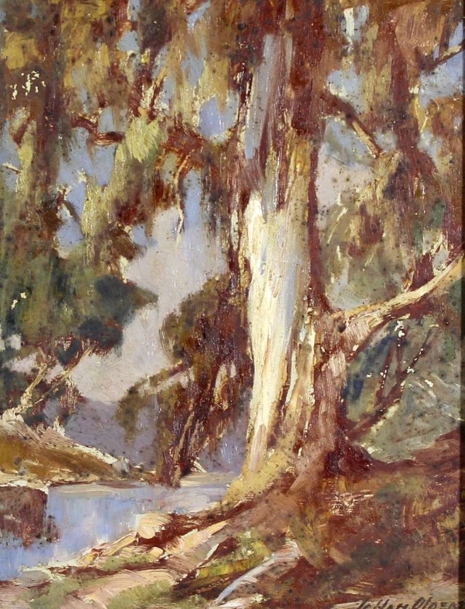 Johan Oldert - Large tree at the river- Investment art at its finest!! Bid now!!