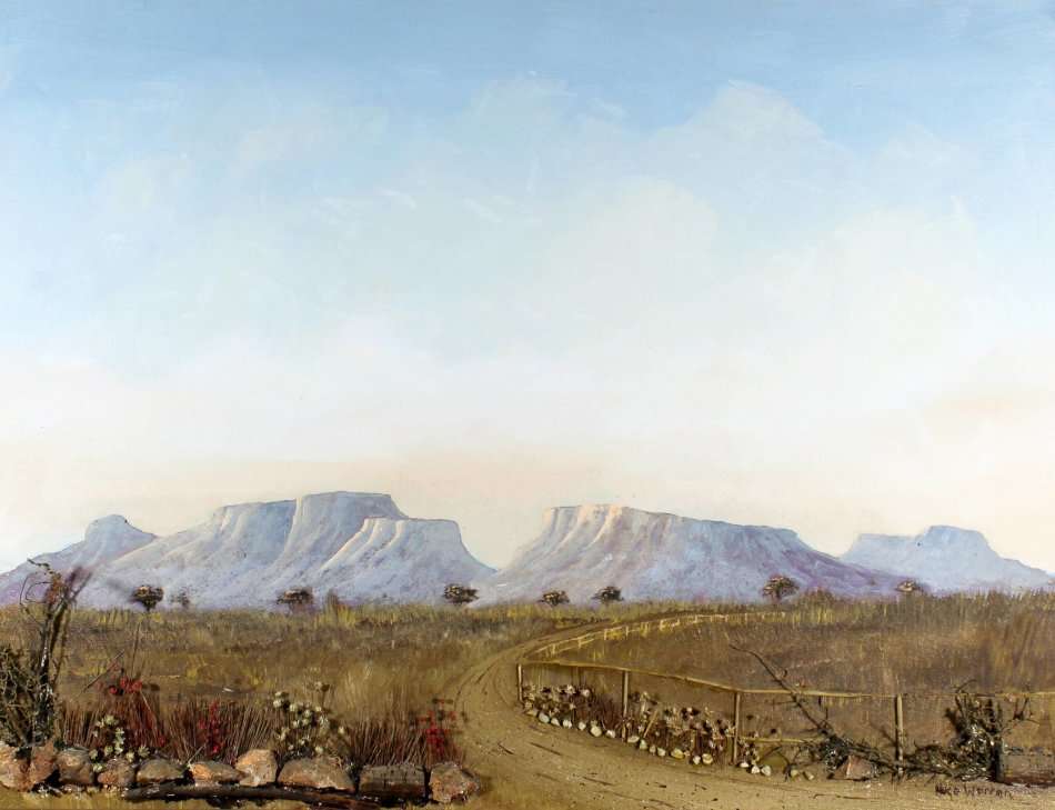Hugo Warren - Landscape with applied rocks, grass