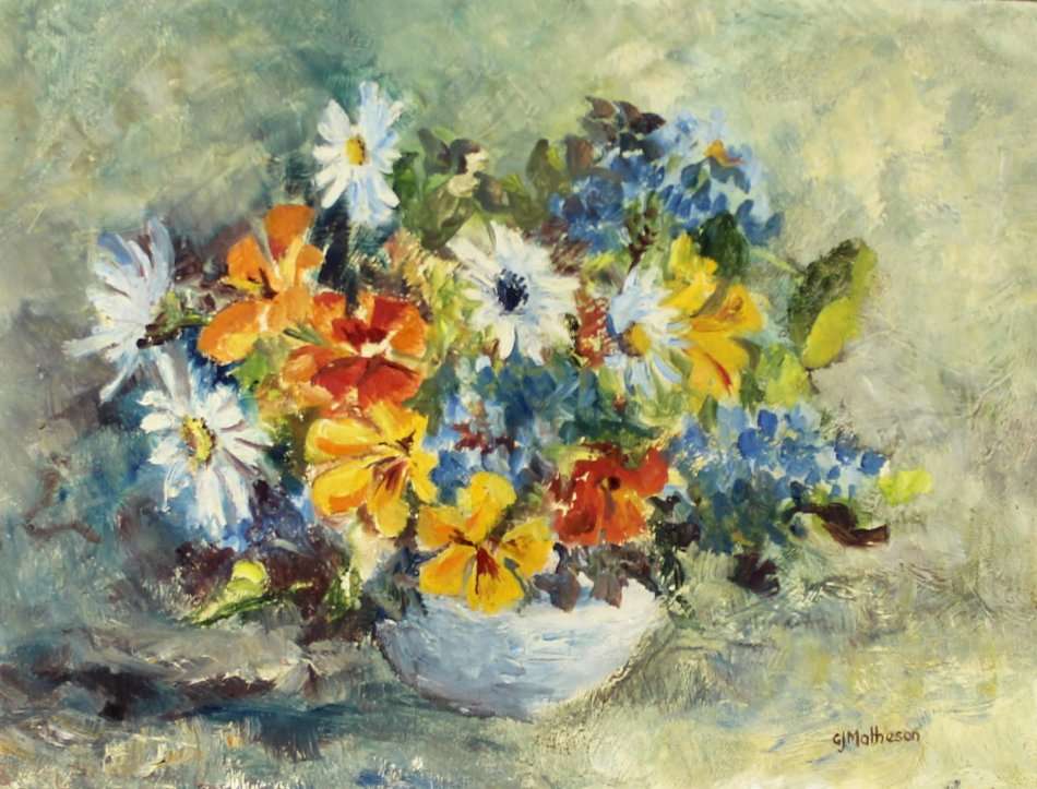 GJ Matheson - Still life flowers - A  lovely oil painting! Bid now!