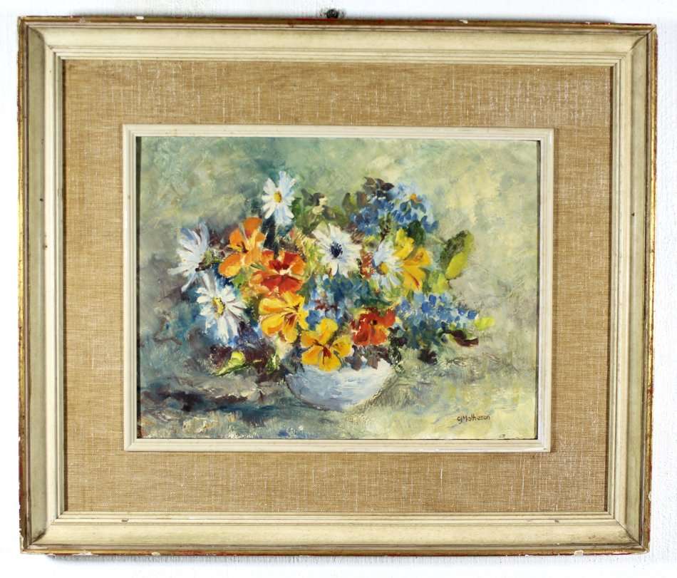 GJ Matheson - Still life flowers - A  lovely oil painting! Bid now!