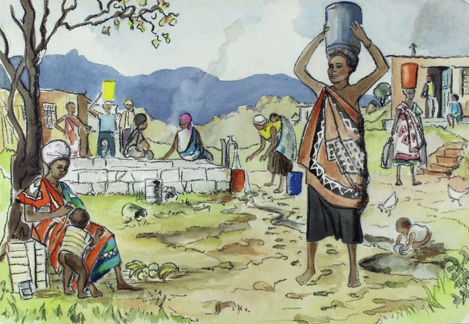 Anne Bertram - Collecting water - A  lovely watercolor! Bid now!