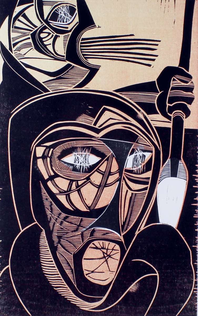 Cecil Skotnes - Mhlangane stabs Shaka - Stunning art! - Bid now!! Free courier!