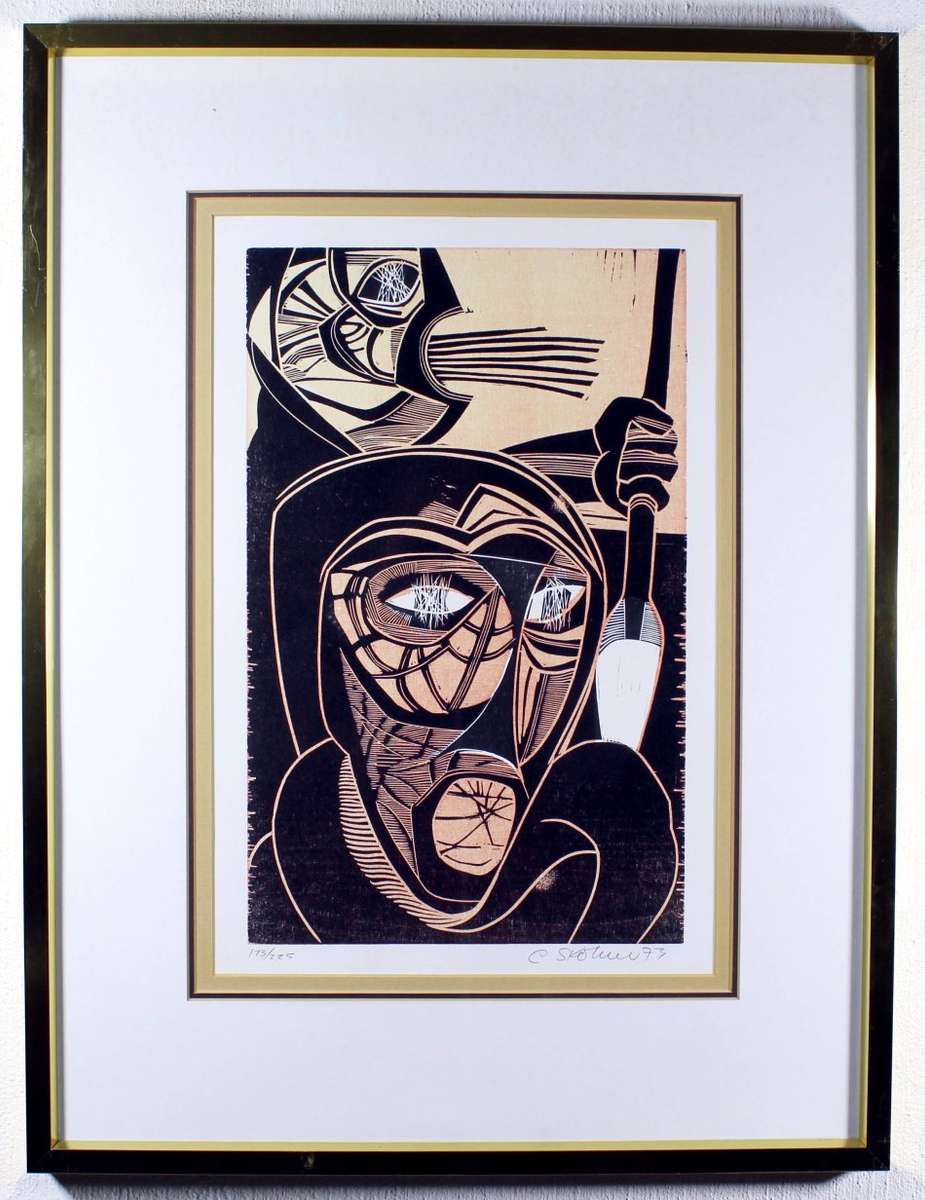 Cecil Skotnes - Mhlangane stabs Shaka - Stunning art! - Bid now!! Free courier!