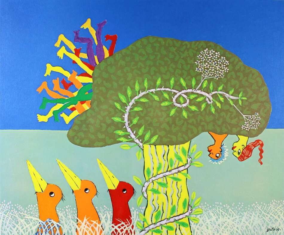 Walter Battiss - People who live in cave - Signed by Giles Battis