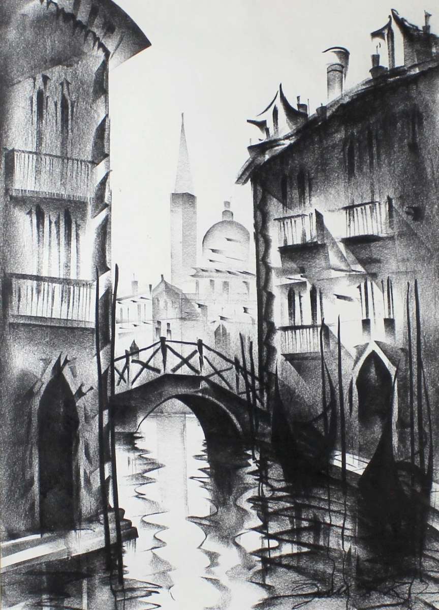 European bridge drawing - A lovely work! - Bid now!