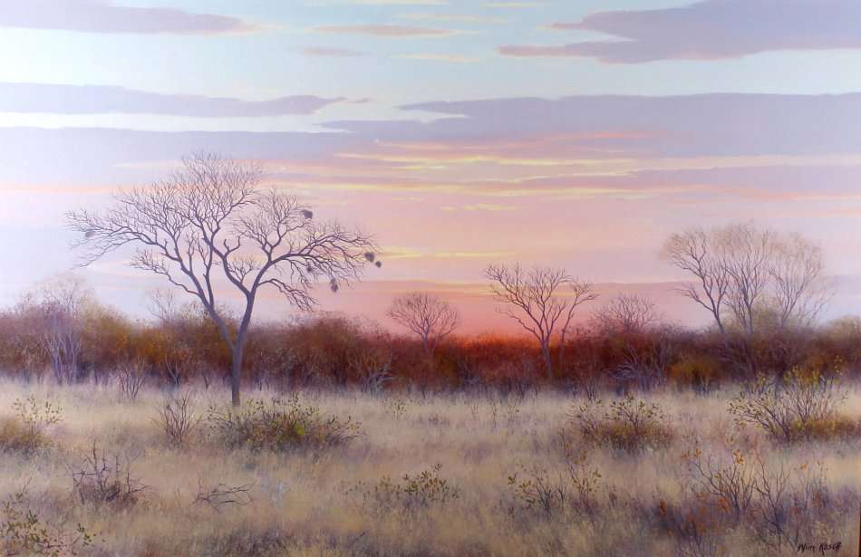 Wim Kosh - Savanah landscape at dusk - A beautiful painting! Bid now!