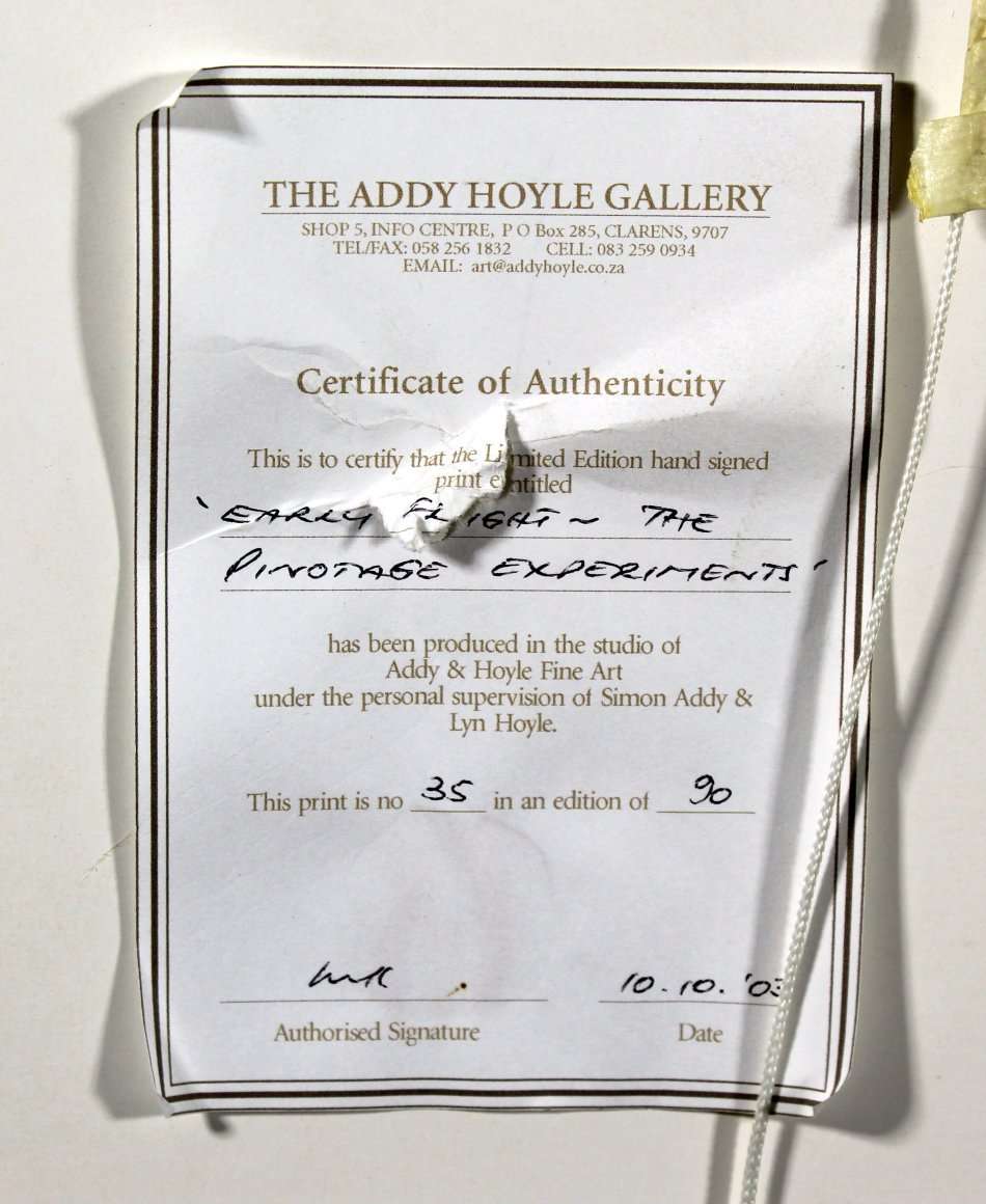 Simon Addy - Early flight - the Pinotage experiment - Limited edition print! - With COA - Bid now!