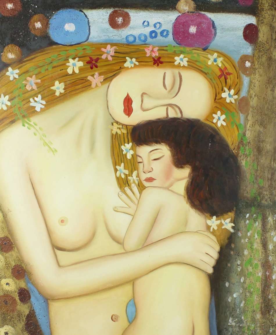 Moon mother and child - A beautiful oil painting! - Stunning frame! - Bid now!!