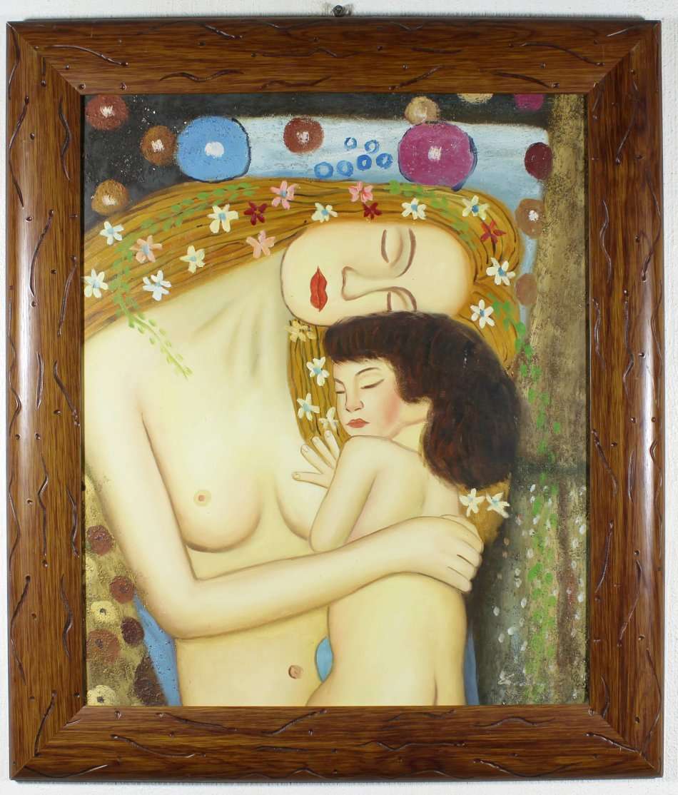 Moon mother and child - A beautiful oil painting! - Stunning frame! - Bid now!!