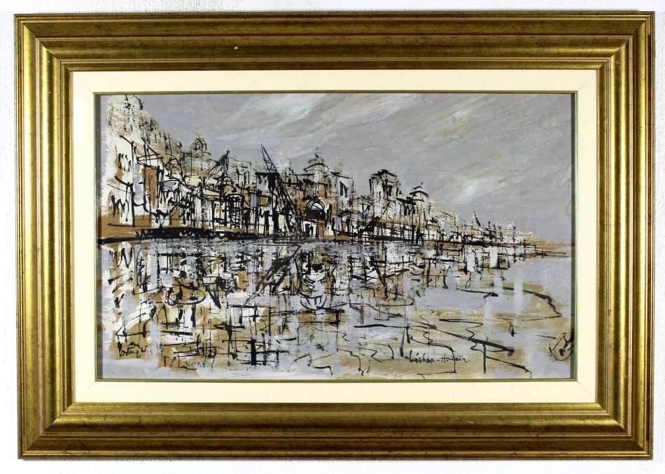 Arthur Cantrell - Lisbon harbour - A lovely mixed media work - Invest now!!