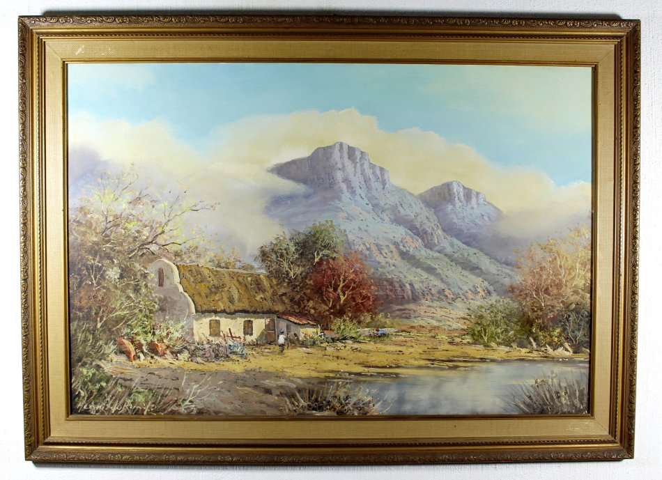 Henri du Rant - Cape farm scene with mountains - A beautiful painting! Bid now!!