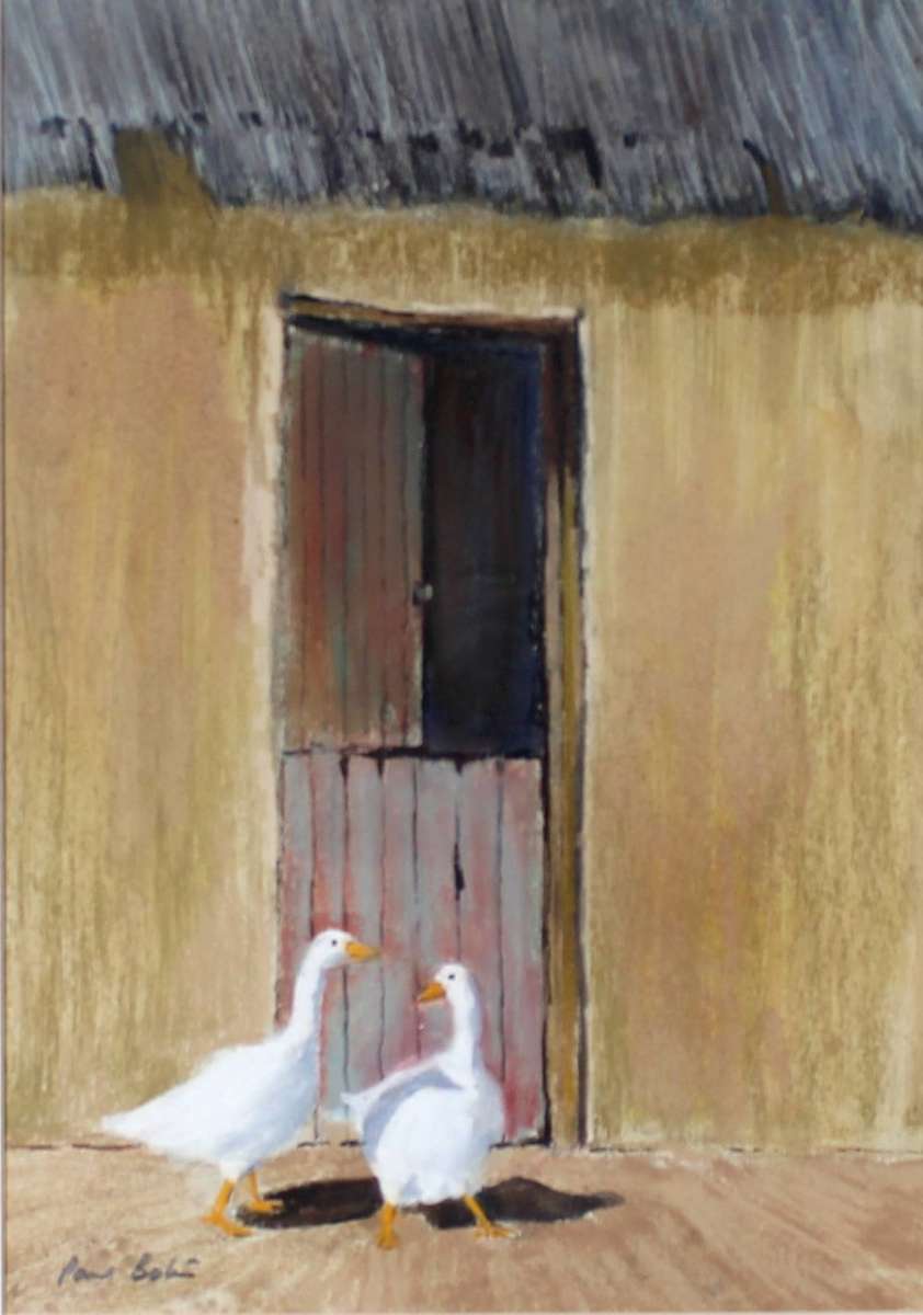 Paul Botes - Geese at the stable door - Simply beautiful! - Bid now!