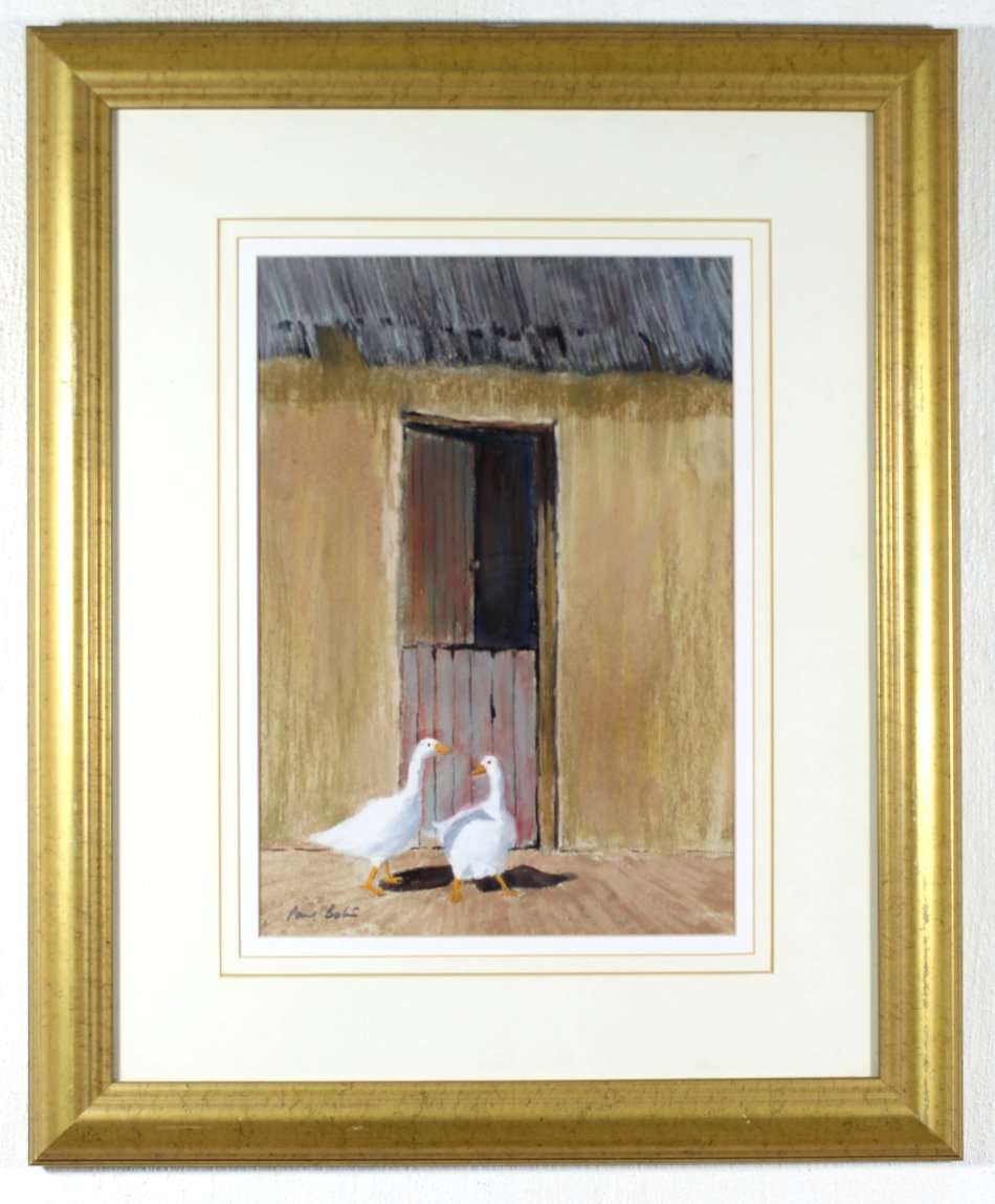 Paul Botes - Geese at the stable door - Simply beautiful! - Bid now!