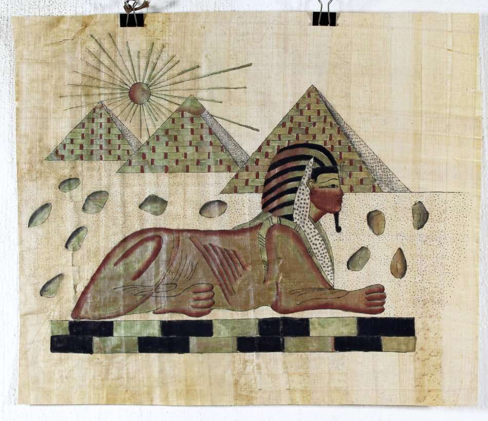 Egyption print on papyrus - Pyramid scene  - With certificate - Beautiful! - Bid now!!