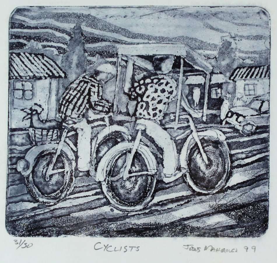 Judas Mahlangu - Cyclist - A beautiful etching!! - Bid now!