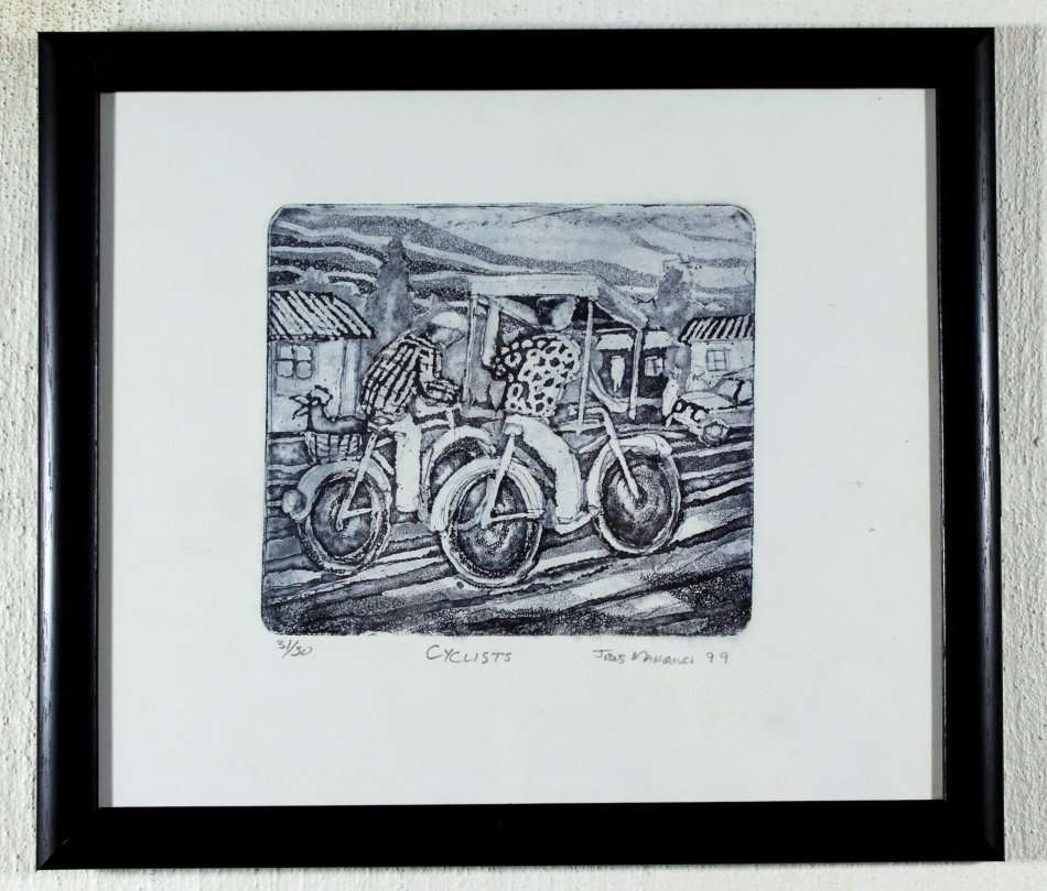 Judas Mahlangu - Cyclist - A beautiful etching!! - Bid now!