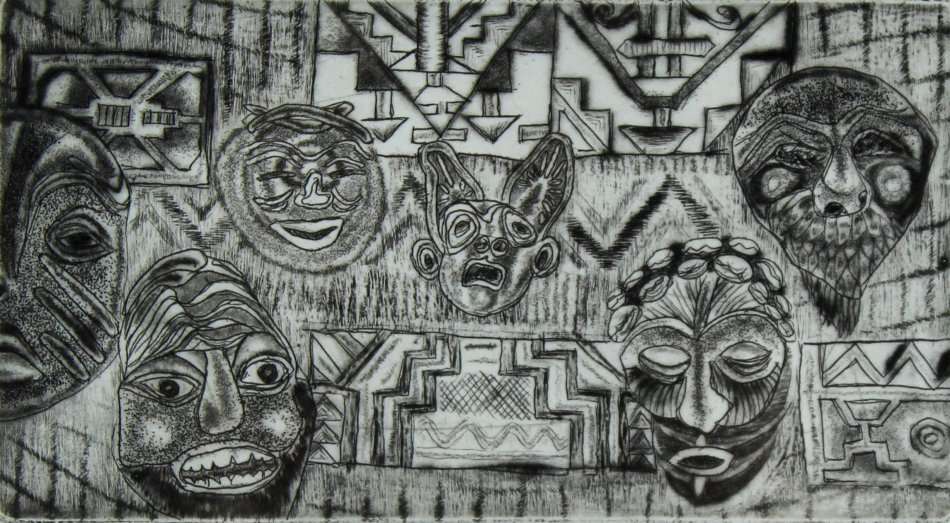 Judas Mahlangu - Ndebele Ancestors - A beautiful little etching!! - Bid now!