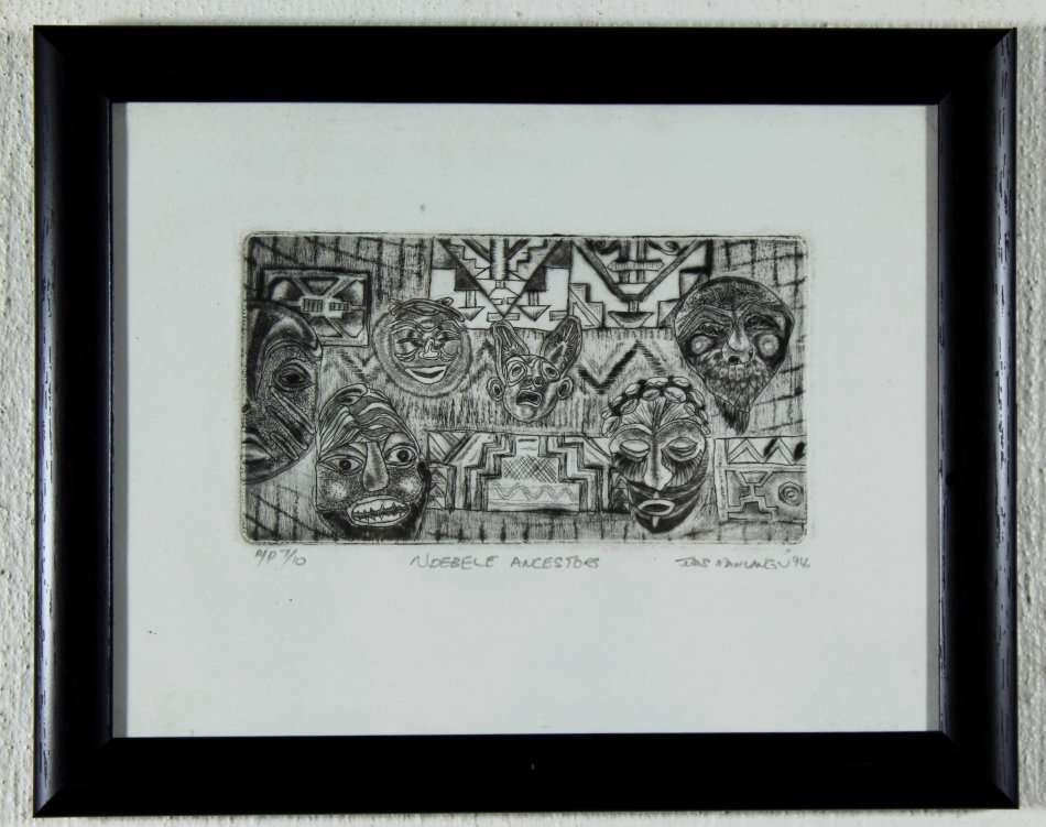 Judas Mahlangu - Ndebele Ancestors - A beautiful little etching!! - Bid now!