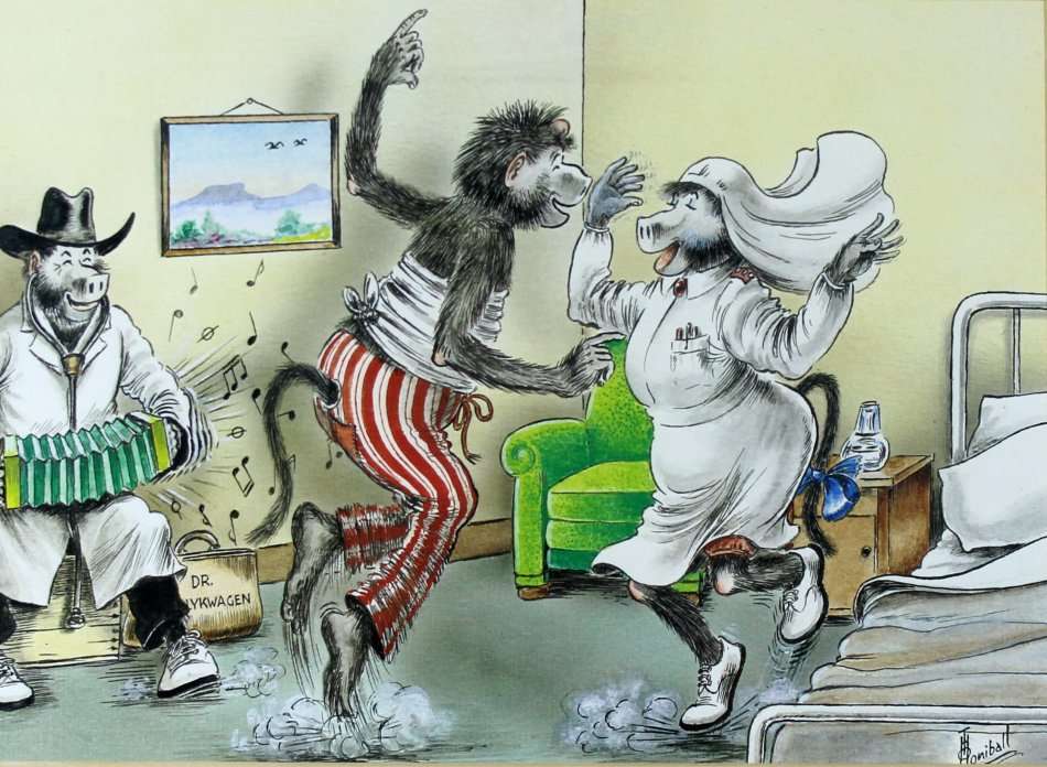 TO Honiball - Adoons dancing in the hospital - A fun print! - Bid now!