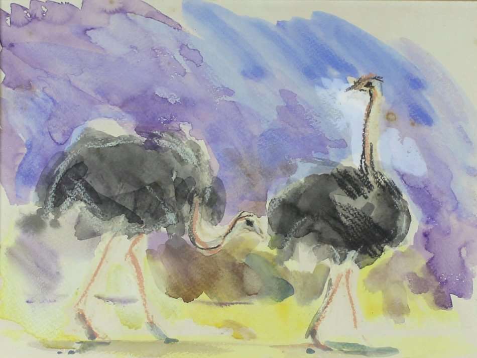 Frtitz Krampe (Attributed to) - Ostriches - Beautiful art!! Bid now!!