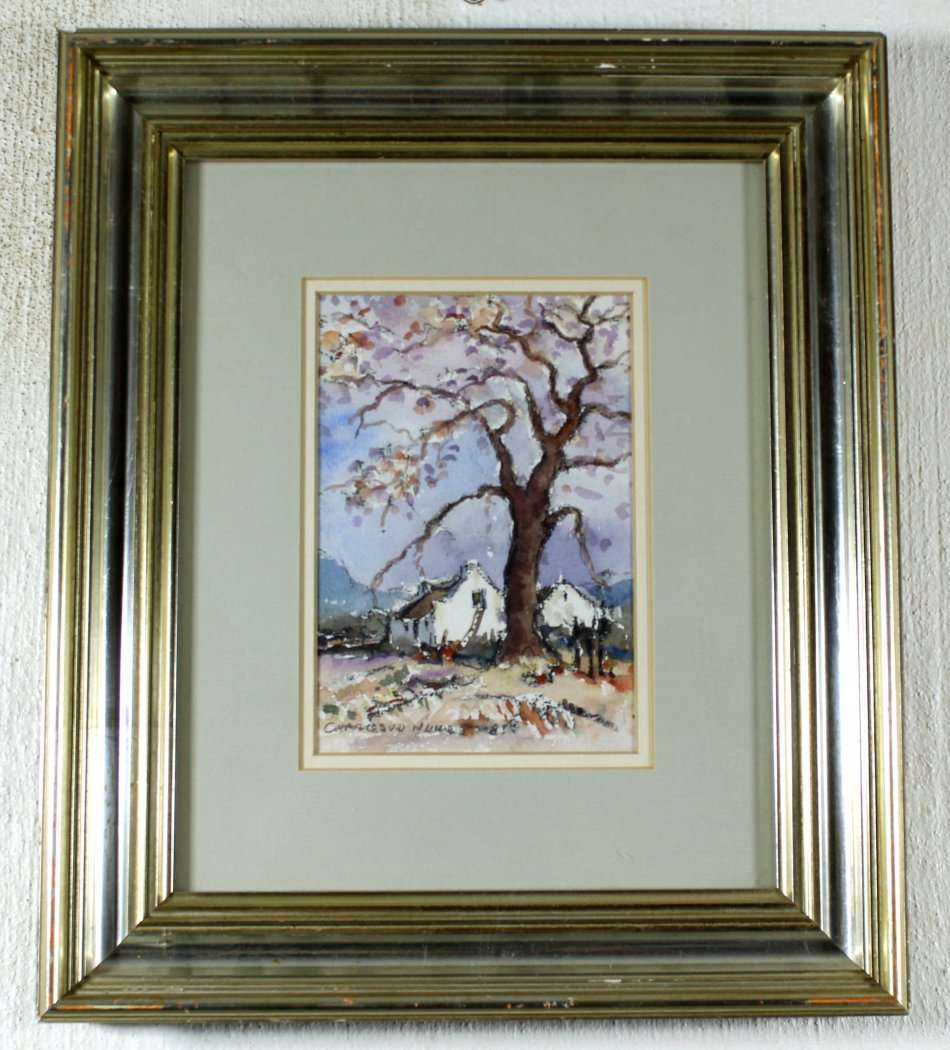 Charles van der Merwe - Large tree with Cape Dutch houses - Beautiful art! - Bid now!