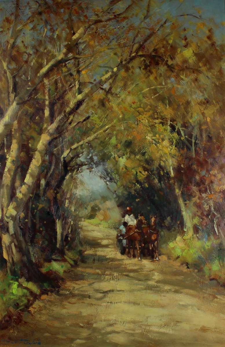 Dino Paravano - Cart with figures in the forest - A stunning painting! - Bid now!! - Free courier!!
