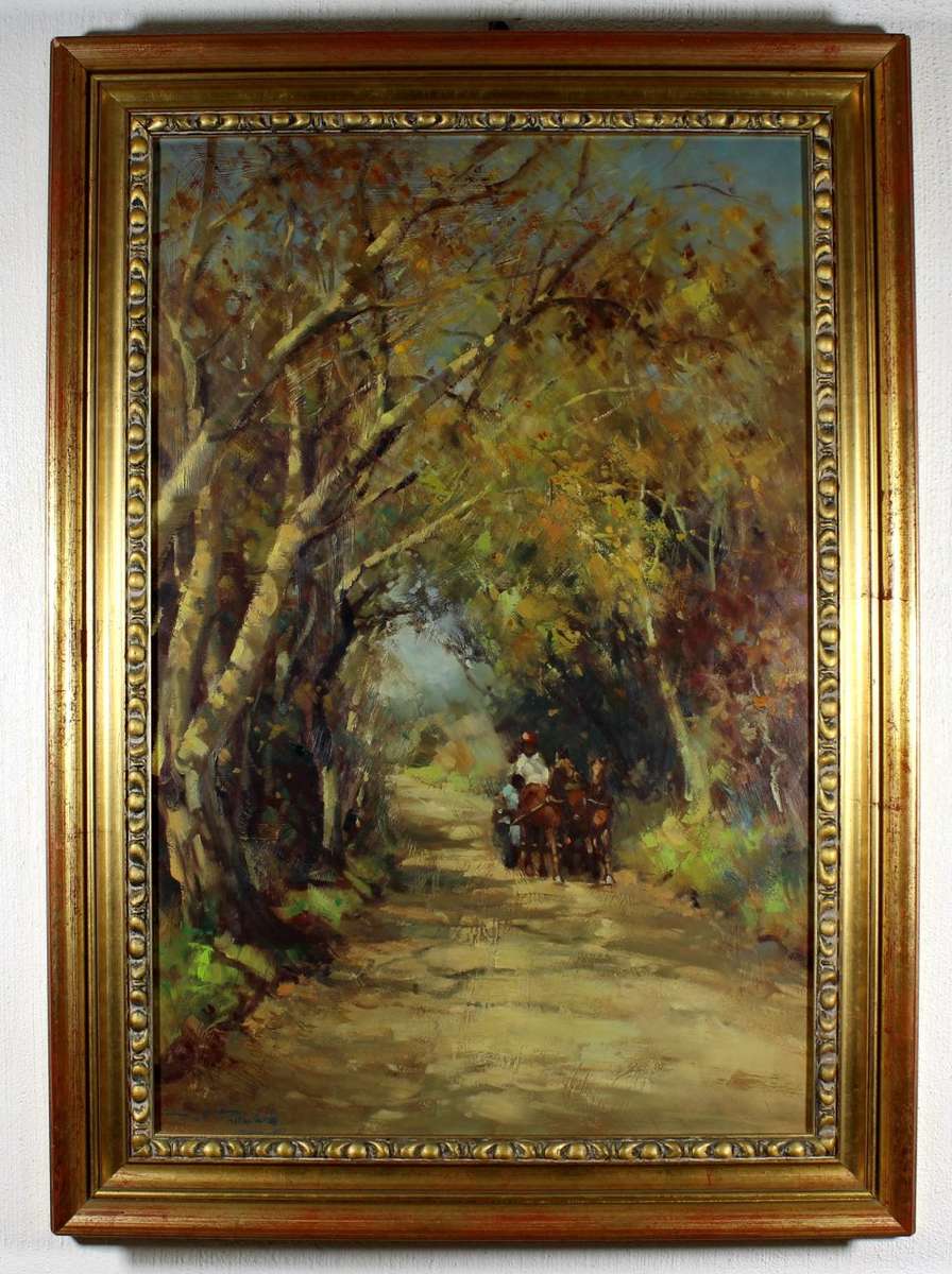 Dino Paravano - Cart with figures in the forest - A stunning painting! - Bid now!! - Free courier!!