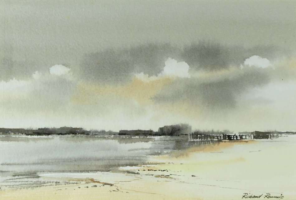 Richard Rennie - River scene - A beautiful little watercolor! Bid now!