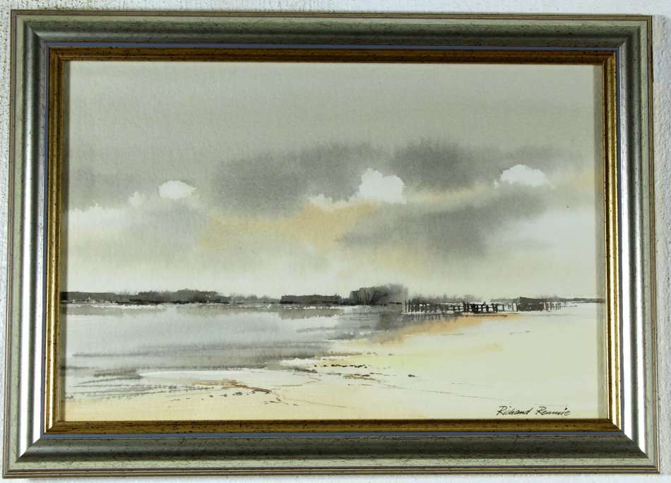Richard Rennie - River scene - A beautiful little watercolor! Bid now!