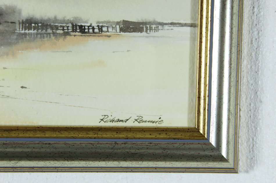 Richard Rennie - River scene - A beautiful little watercolor! Bid now!