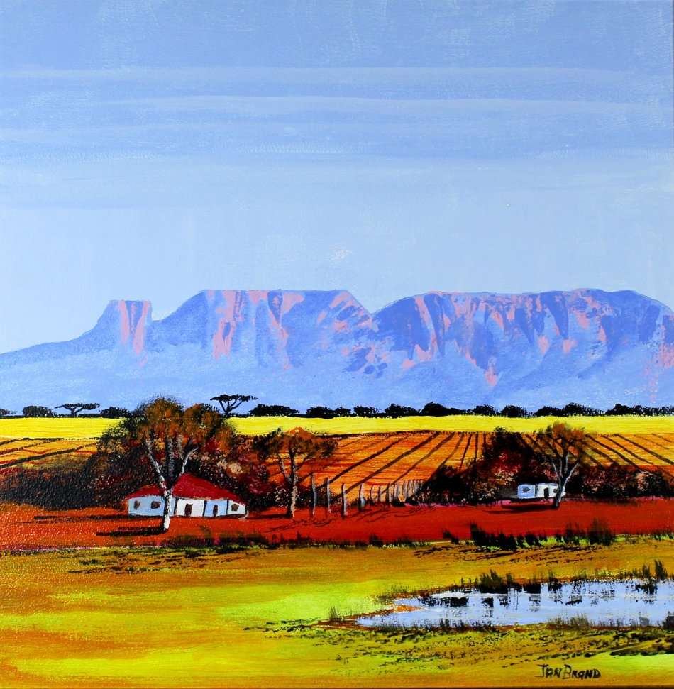 Jan Brand - Farmscene with mountains - A beautiful treasure! - Investment art, bid now!