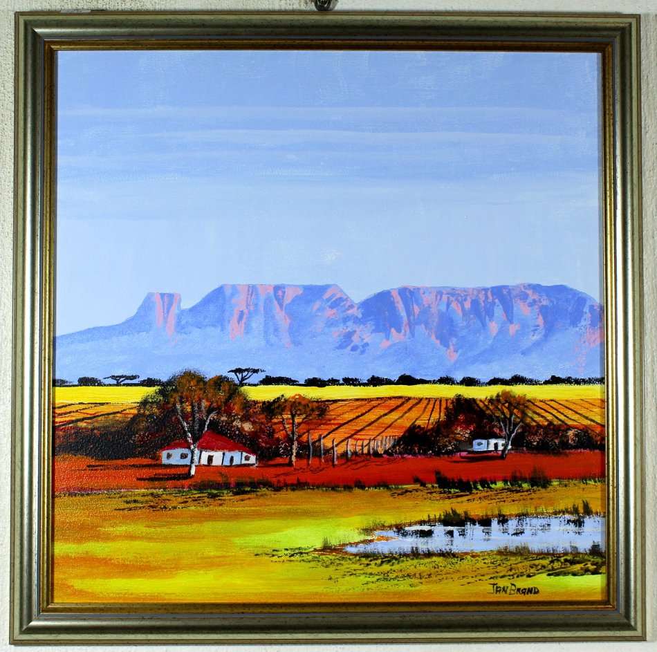 Jan Brand - Farmscene with mountains - A beautiful treasure! - Investment art, bid now!