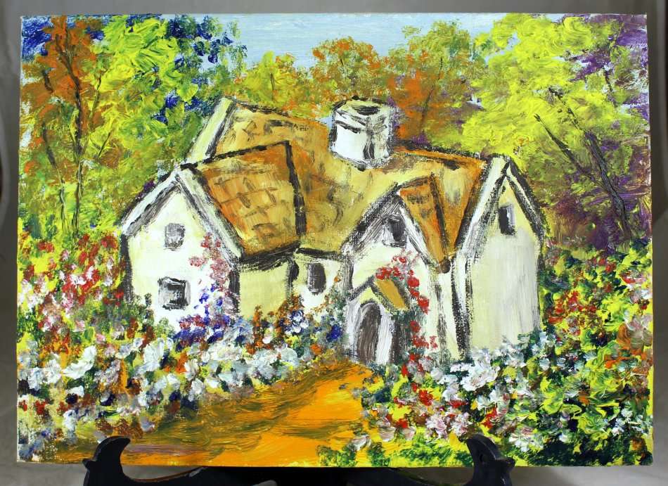 House amongst the flowers - A delightful little oil painting! - Giveaway! - Bid now!!