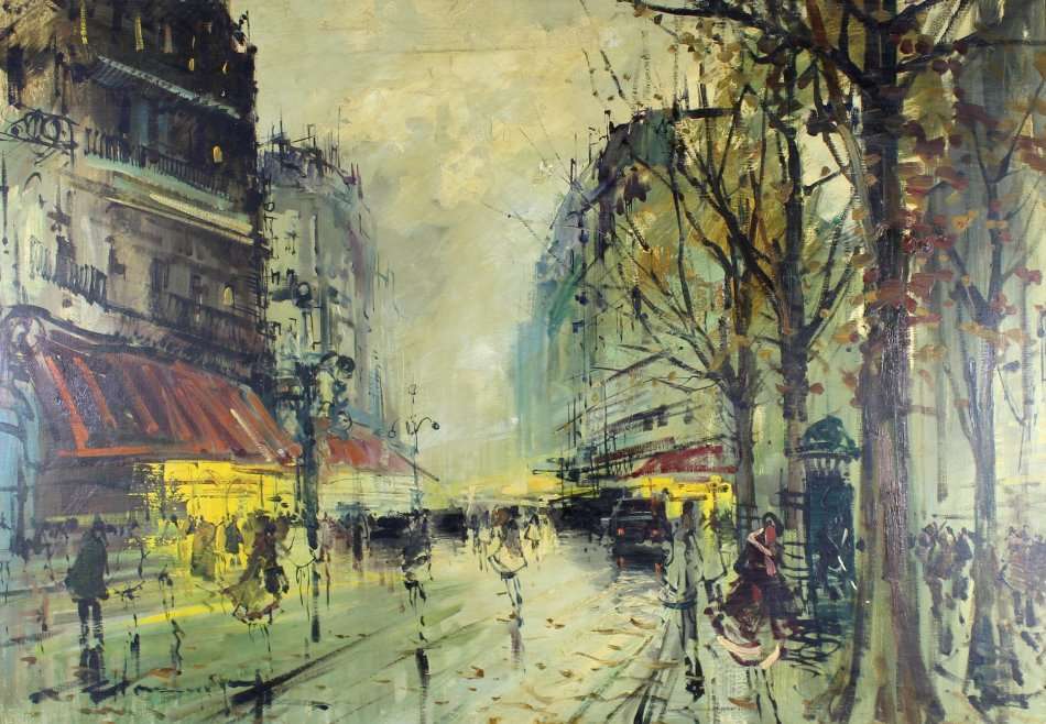 Large Parisian street scene - Lovely art!! Bid now!!