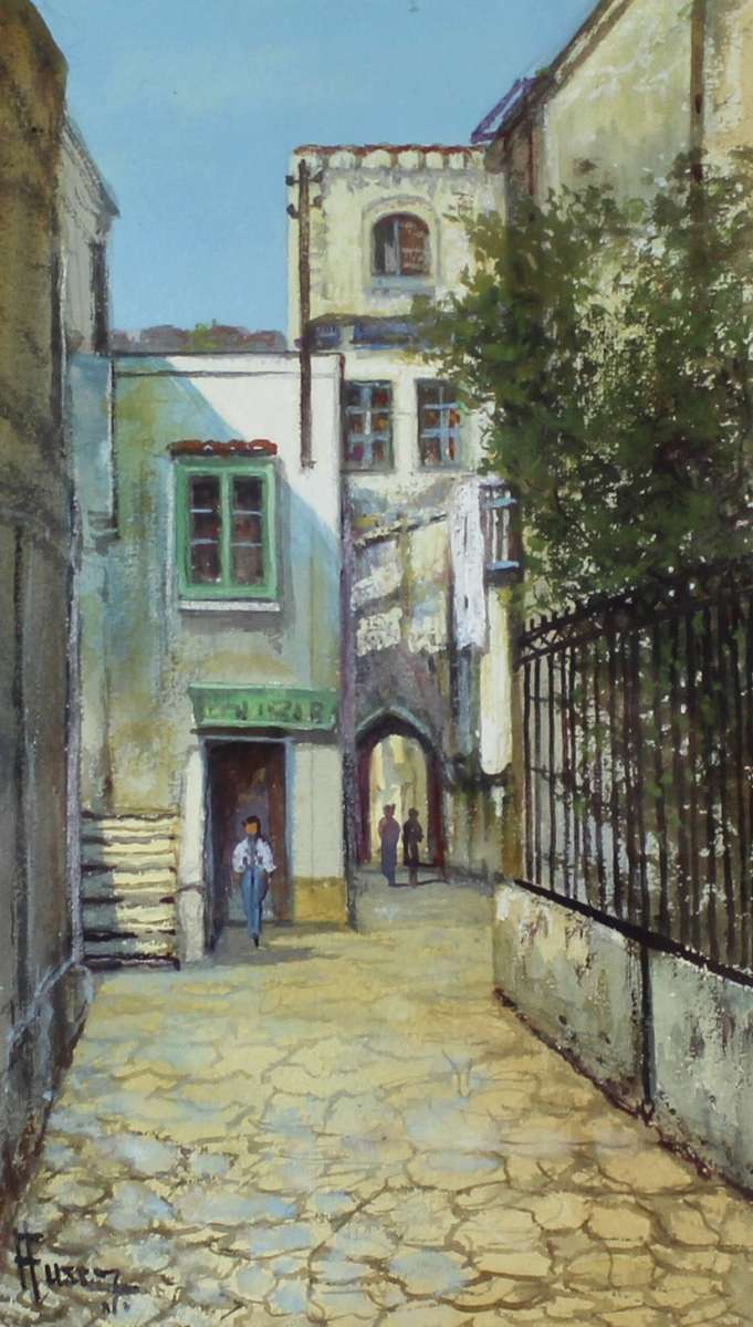 Hussey - European Street Scene - A beautiful watercolor!!  Bid now!