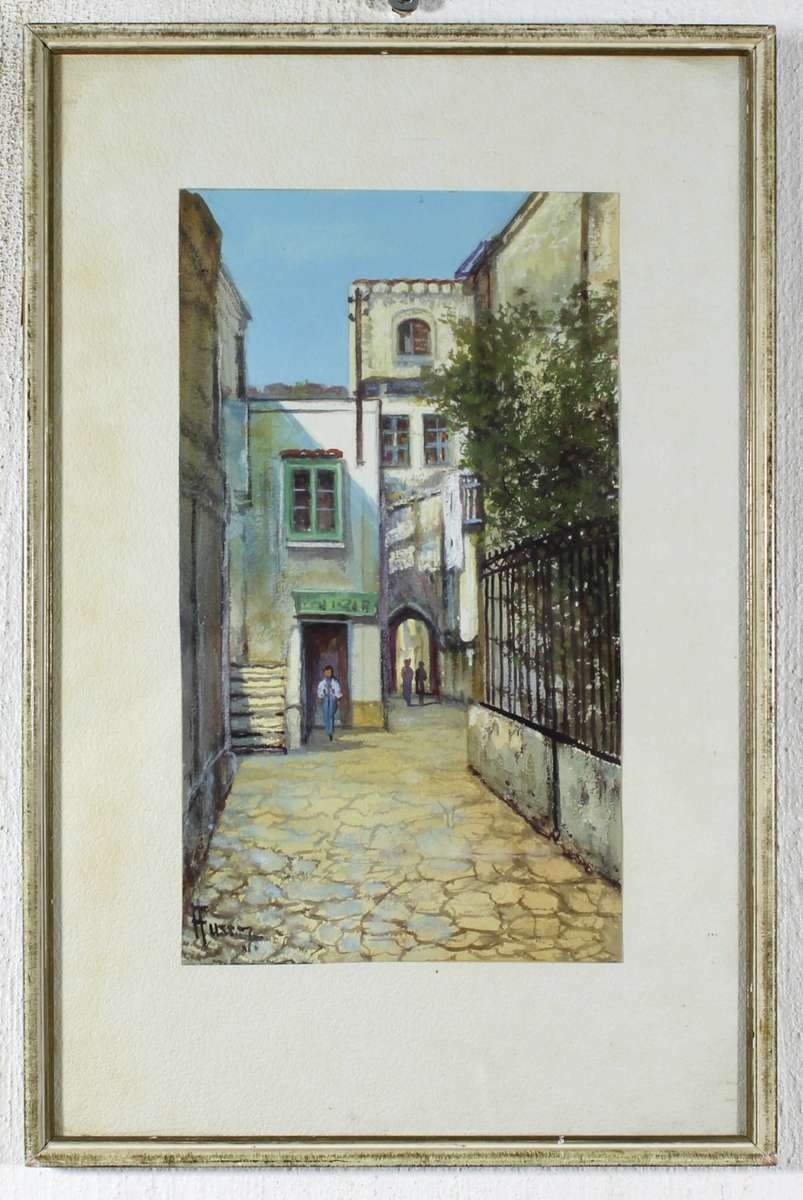 Hussey - European Street Scene - A beautiful watercolor!!  Bid now!