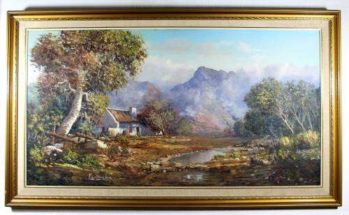 Ben Bianchina - Cape Dutch house in the mountains - 121cm x 64cm - A beautiful painting!! Bid now!!
