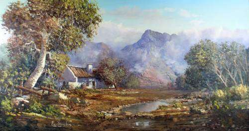 Ben Bianchina - Cape Dutch house in the mountains - 121cm x 64cm - A beautiful painting!! Bid now!!