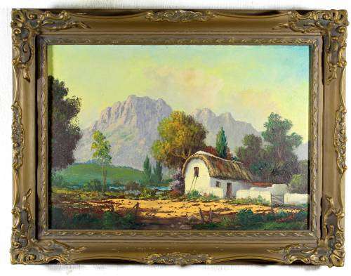 JL Faure - Farmscene with mountains - Beautiful! - Bid now!