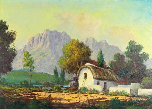 JL Faure - Farmscene with mountains - Beautiful! - Bid now!