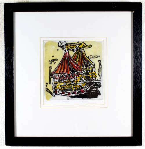 Renee Johannes - Carousel - A beautiful colored etching! - Bid now!